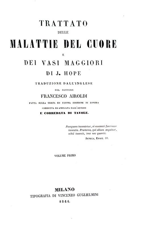 Hope - Trattato delle malattie del cuore - Milano 1844 (prima edizione italiana - con 8 tavole)