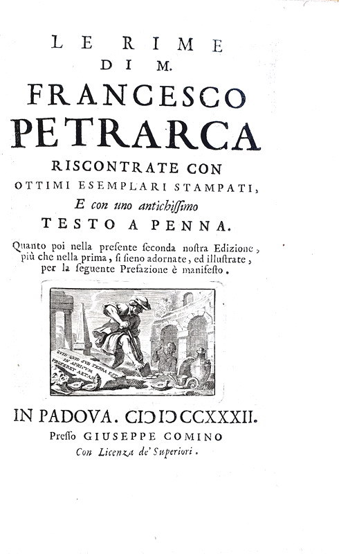 Francesco Petrarca - Le rime (canzoni, sonetti e trionfi) - Padova, Comino 1732 (ottimo esemplare)