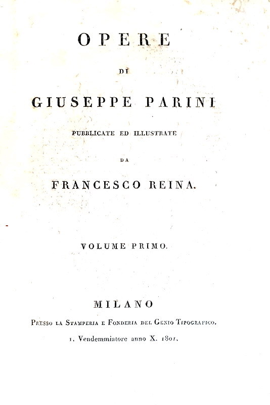 Giuseppe Parini - Opere - Milano 1801/04 (prima edizione complessiva - rara tiratura su carta forte)