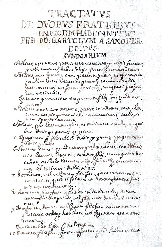 Bartolo da Sassoferrato - Baldo degli Ubaldi - Tractatus de duobus fratribus - manoscritto Seicento Bartolo da Sassoferrato - Baldo degli Ubaldi - Tractatus de duobus fratribus - manoscritto Seicento