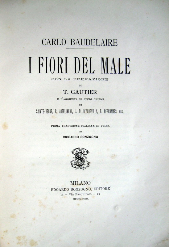 Charles Baudelaire - I fiori del male - 1893 - prima traduzione italiana
