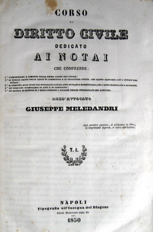 Giuseppe Meledandri - Corso di diritto civile dedicato ai notai - 1850