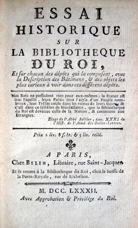 Le Prince - Essay historique sur la bibliotheque du Roi