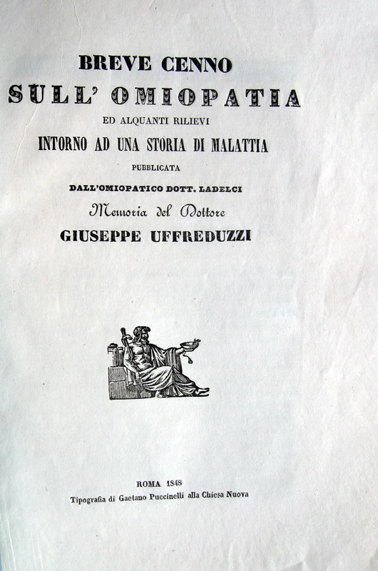 Giuseppe Uffreduzzi - Breve cenno sull'omiopatia - Roma 1848 (prima edizione)