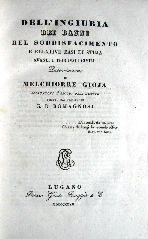 Melchiorre Gioja - Dell'ingiuria, de' danni - 1833