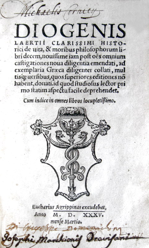 Diogenes Laertius - De vita et moribus philosophorum libri decem - 1535 Diogenes Laertius - De vita et moribus philosophorum libri decem - 1535
