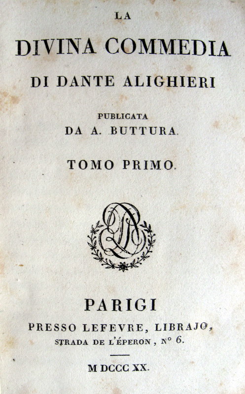 Dante Alighieri - La Divina commedia - Parigi 1820