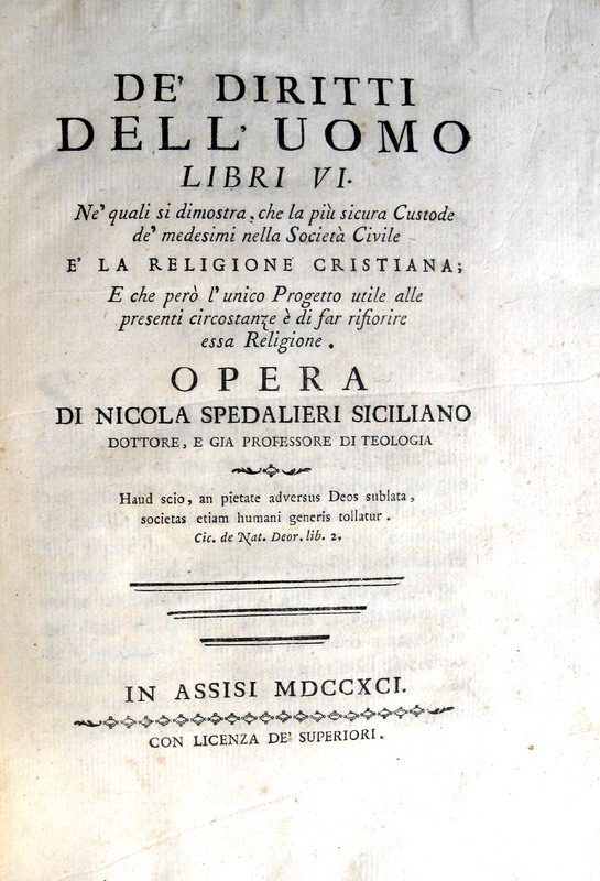 Nicola Spedalieri - De' diritti dell'uomo - 1791
