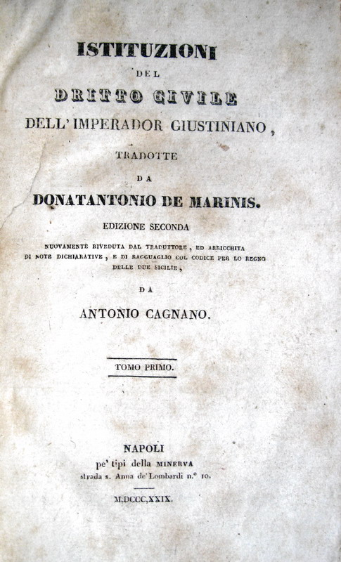 Istituzioni di Giustiniano (testo in volgare) 1829