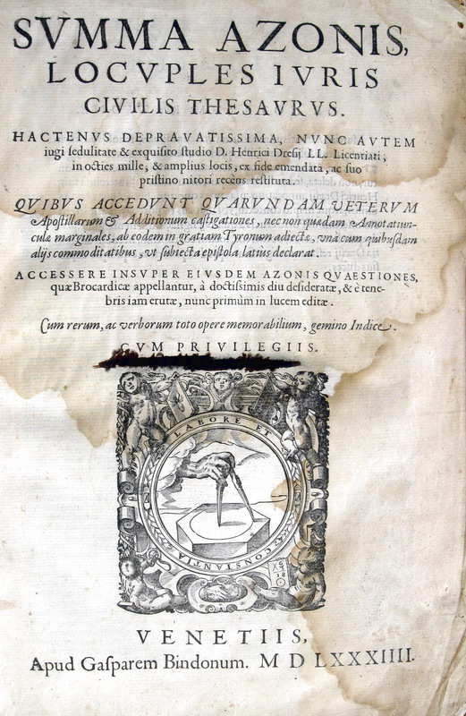 Azzone - Summa Codicis (et Aurea brocardica) - 1584