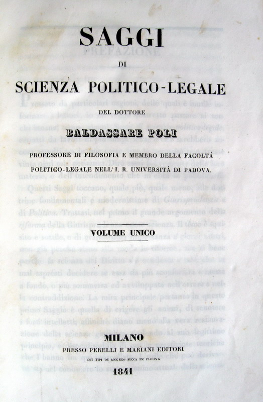 Baldassarre Poli - Saggio di scienza politico-amministrativa - 1841