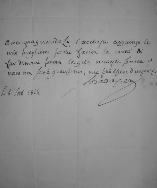 Giovanni Baldasseroni - Lettera autografa a Ricasoli