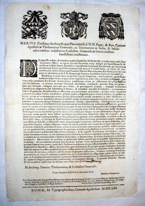 Editto sulle decime in Italia e nelle isole - 1661