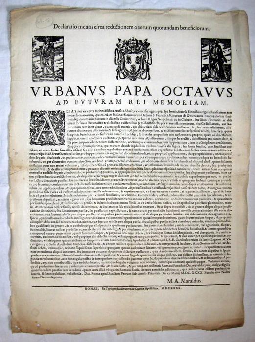Urbano VIII disciplina i benefici eccleisastici - 1640