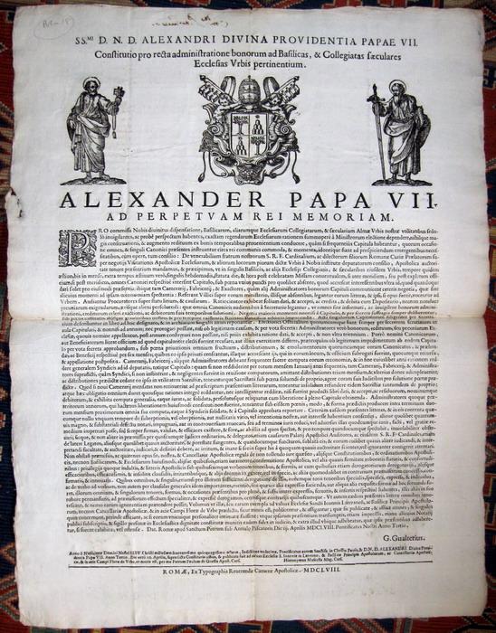 ALessandro VII razionalizza i beni a disposizione delle chiese di Roma - 1658
