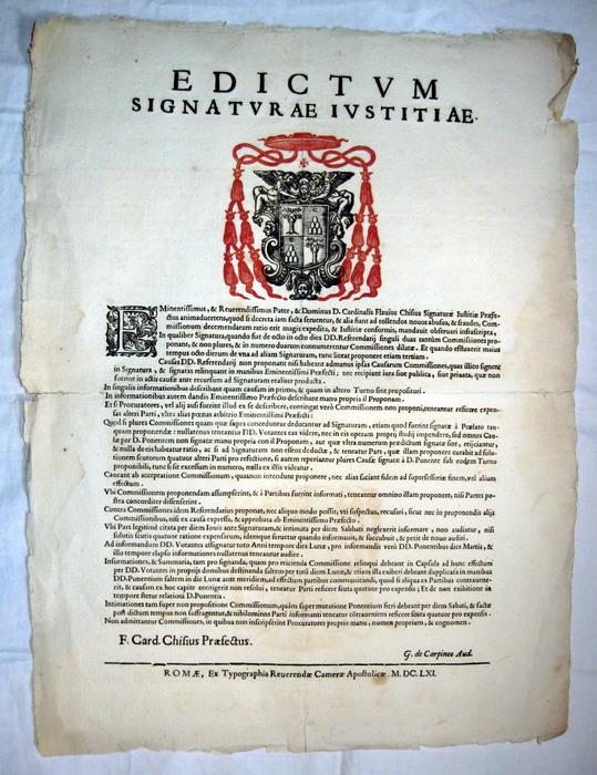 Flavio Chigi - Editto del Tribunale di Segnatura di Giustizia - 1661