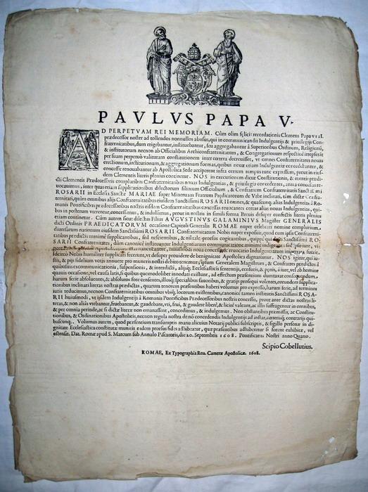 Paolo V dispone indulegenze e privilegi - 1608