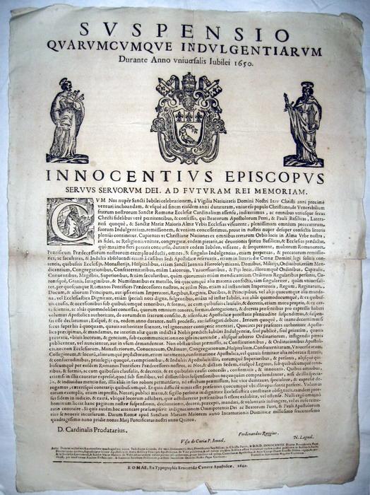 Innocenzo X sospende le indulgenze in vista del giubileo del 1650