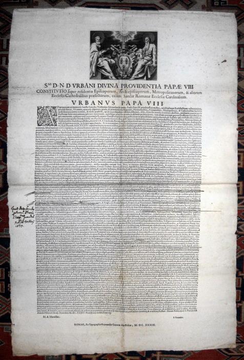 Urbano VIII disciplina la residenza di vescovi e cardinali - 1644