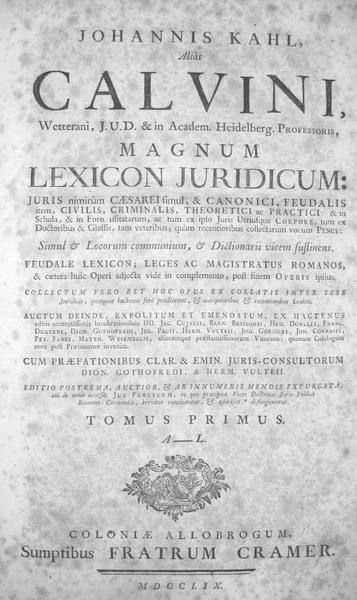 Kahl - Calvinus - Magnum lexicon juridicum