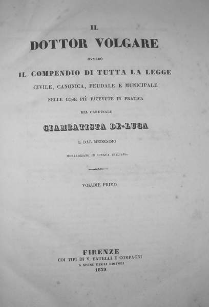 Giovanni Battista De Luca Il dottor volgare