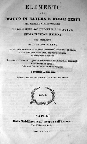 Eineccio (Heinecke) - Elementi del diritto di natura