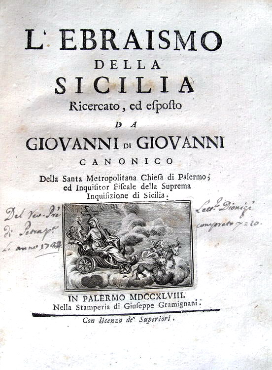 Giovanni Di Giovanni - L'ebraismo della Sicilia - 1748