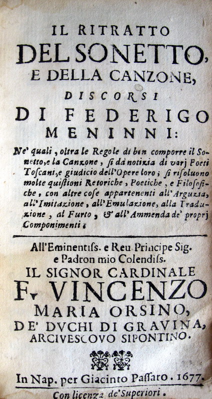 Federigo Meninni - Il ritratto del sonetto e della canzone - 1677 Federigo Meninni - Il ritratto del sonetto e della canzone - 1677