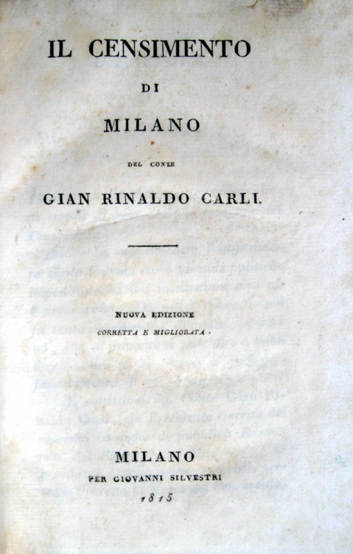 Gian Rinaldo Carli - Il censimento di Milano - 1815