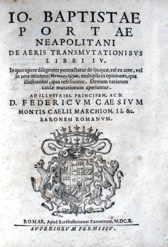 Giovanni Battista Della Porta - De aeris transmutationibus libri VI - 1610