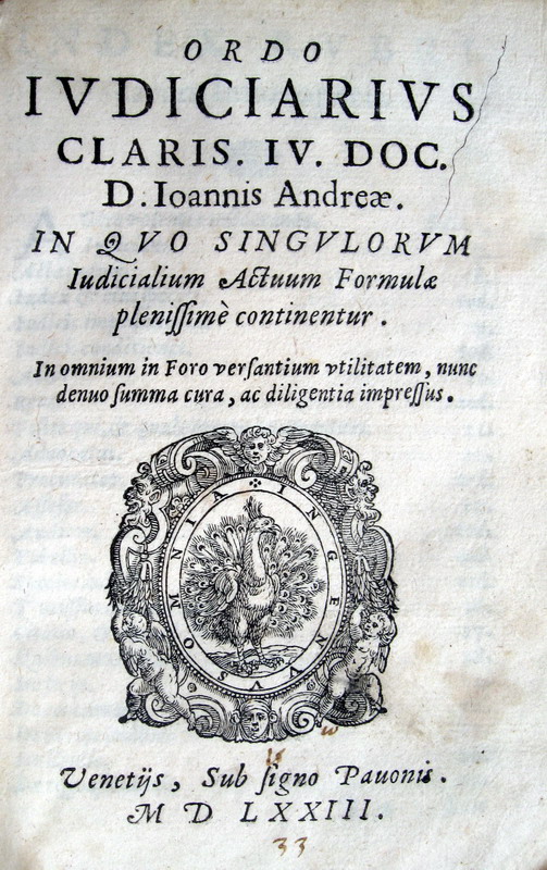 Giovanni d'Andrea - Ordo iudiciarius - Venetiis 1573