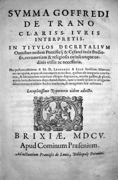 Goffredo da Trani - Summa in titulos Decretalium