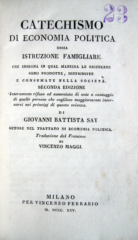 Jean Baptiste Say - Catechismo di economia - 1825