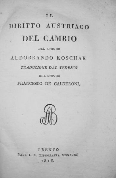 Koschak - Il diritto austriaco del cambio