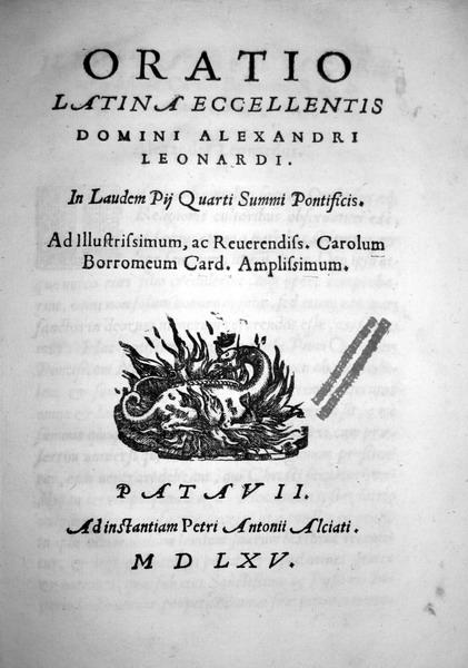 Alessandro Lionardi - Orazione in lode di Pio IV - 1565 Alessandro Lionardi - Orazione in lode di Pio IV - 1565