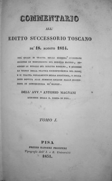 Magnani - Commentario all'editto successorio toscano