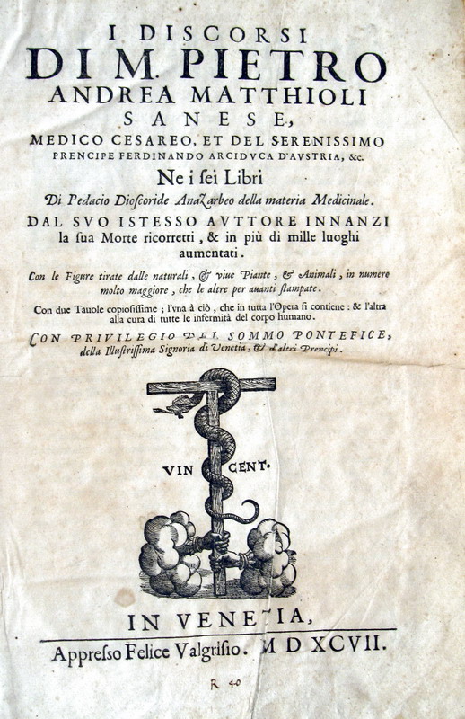 Magnifico erbario cinquecentesco: Mattioli - I discorsi ne i sei libri di Pedacio Dioscoride - 1597