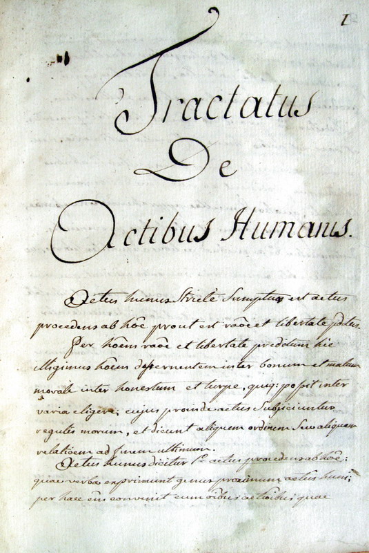 Manoscritto del Seicento: Tractuatus de actibus humanis
