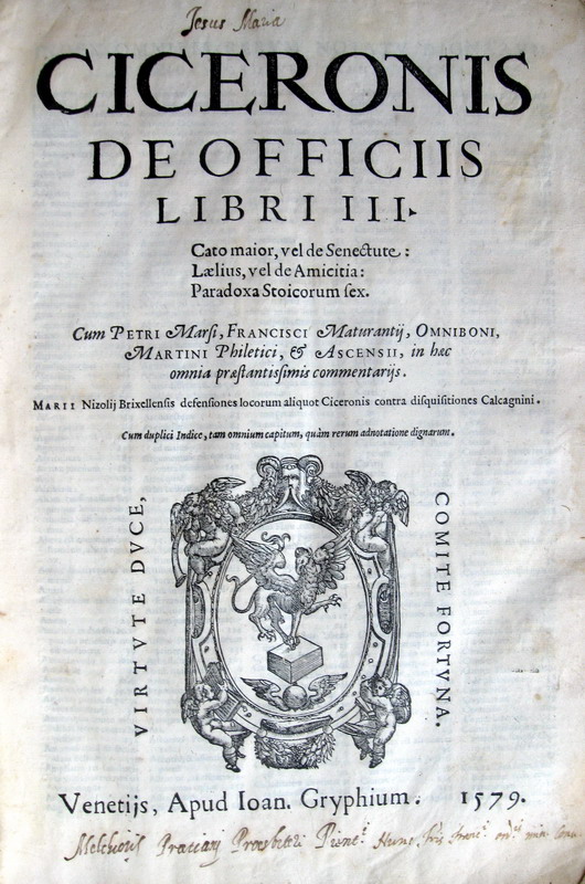 Marcus Tullius Cicero - De officiis libri III - 1579