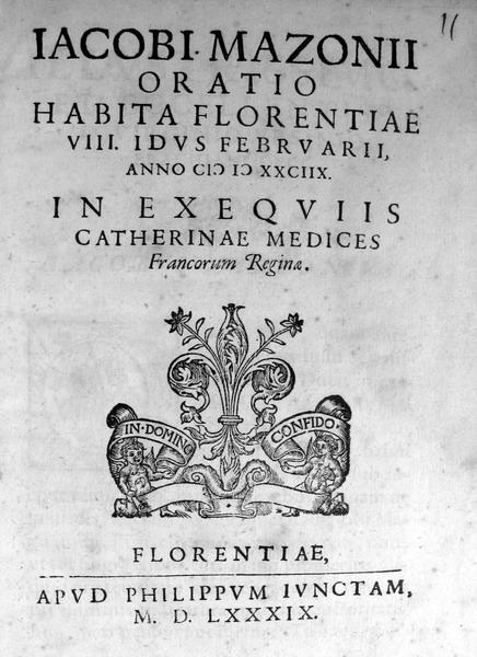 Mazzoni - Orazione funebre per Caterina de' Medici - 1589