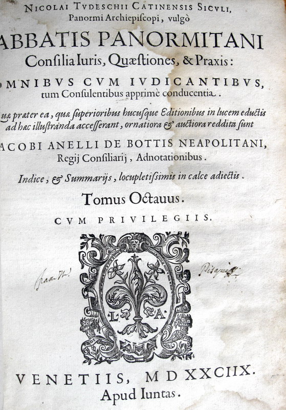 Niccol Tedeschi (Panormitano) - Consilia iuris, quaestiones et praxis - 1588