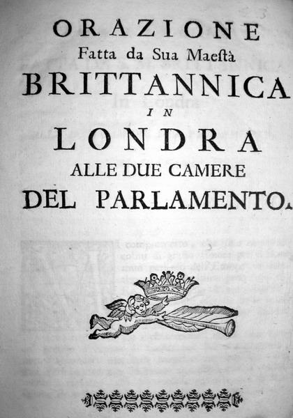 Orazione fatta da sua maest&agrave; brittannica