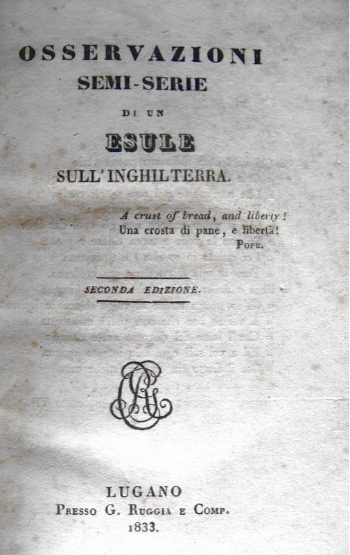 Pecchio - Osservazioni semi-serie di un esule sull'Inghilterra - 1833