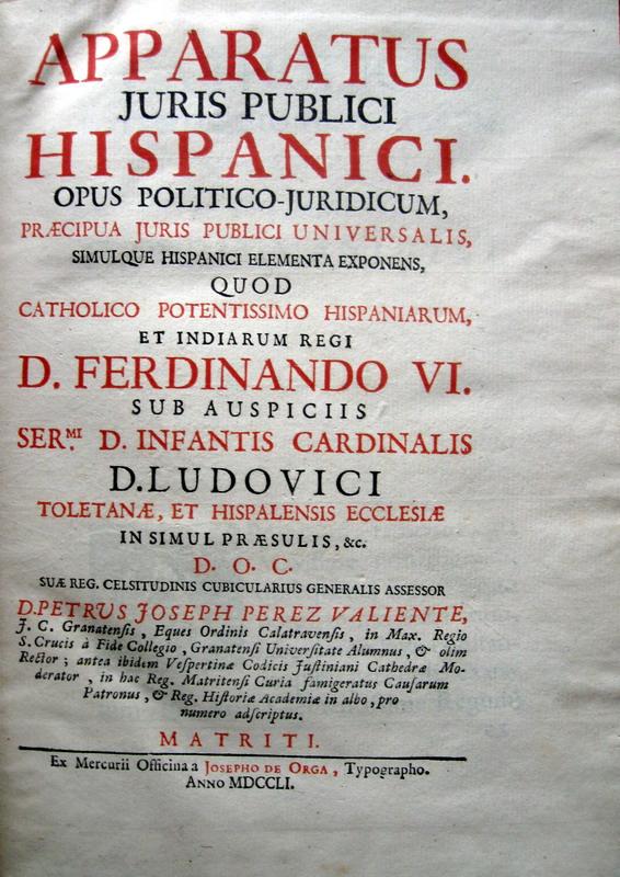 Perez Valiente - Apparatus juris hispanici 1751