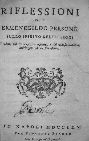 Ermenegildo Person&egrave; - Riflessioni sullo spirito delle leggi