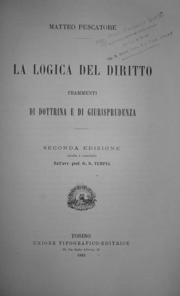 Matteo Pescatore - La logica del diritto