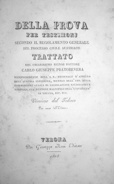 Carl Joseph von Pratobevera - Della prova per testimoni