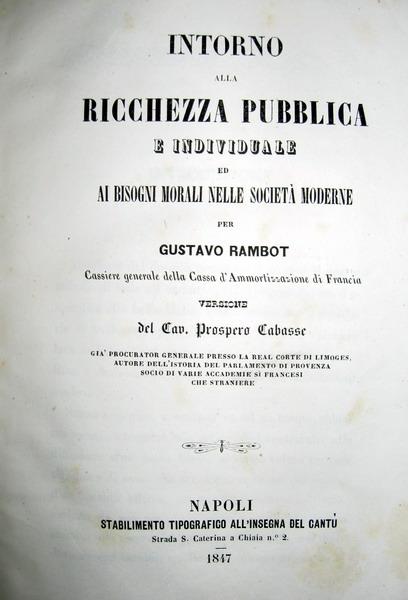 Gustave Rambot - Intorno alla ricchezza pubblica e individuale - 1847