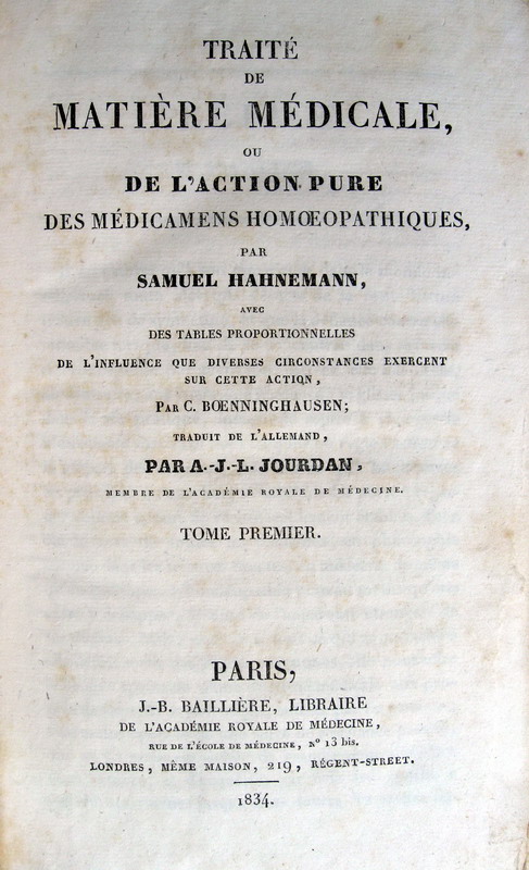 Samuel Hahnemann - Trait de matiere medicale ou des medicamens homoeopathiques - 1834