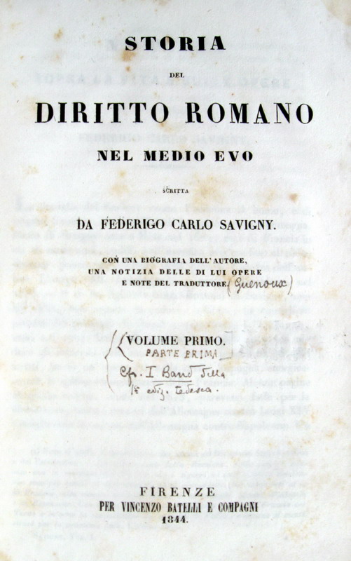 Savigny - Storia del diritto romano nel Medio Evo - 1844